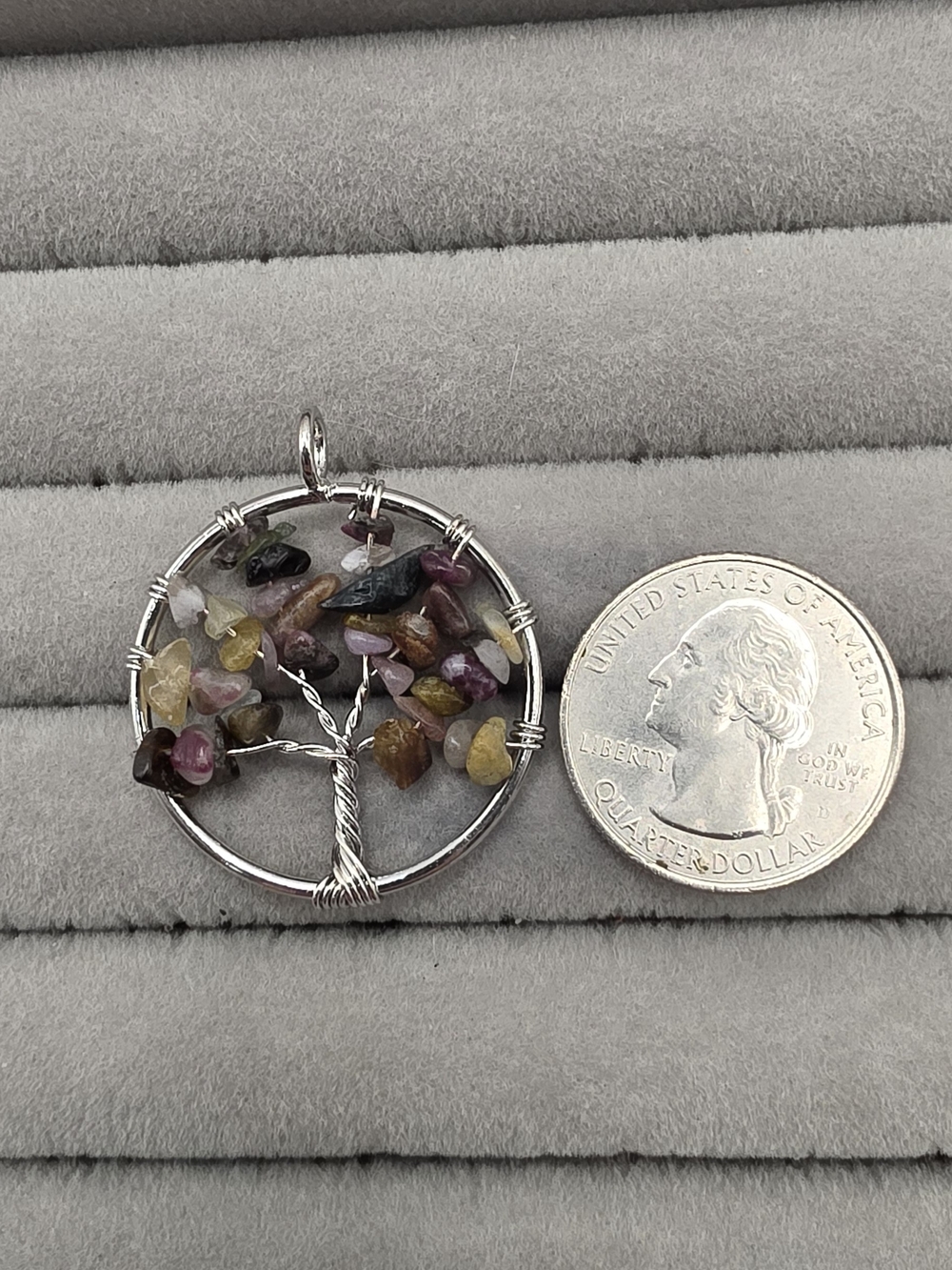 Multicolor Tree of Life Pendant Necklace - Silver Wire